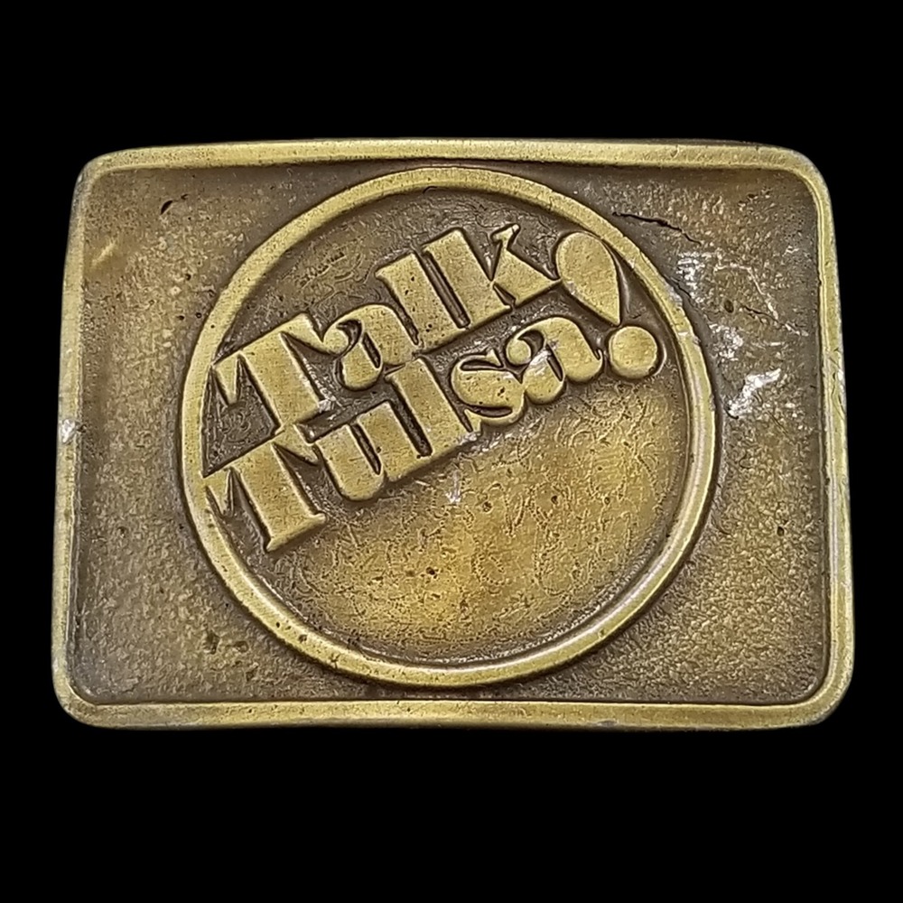 B & F Buckles Belt Buckle Talk Tulsa‎ Vintage Brass Plated Rectangular Western